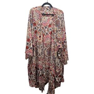 Roaman's 3X 4X Paisley Open Front Duster Kimono Cardigan Boho Longline
